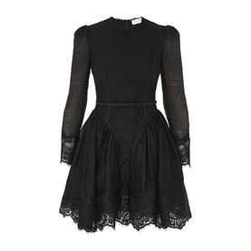 Zimmermann Hypnotic Lace Trim Mini Kjole, Black